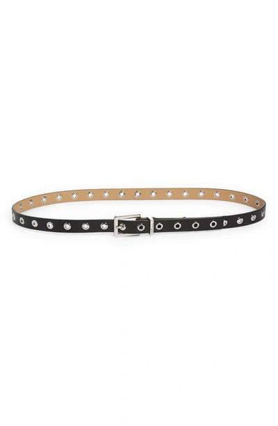Ganni Thin Eyelet Recycled Leather Belt In Black