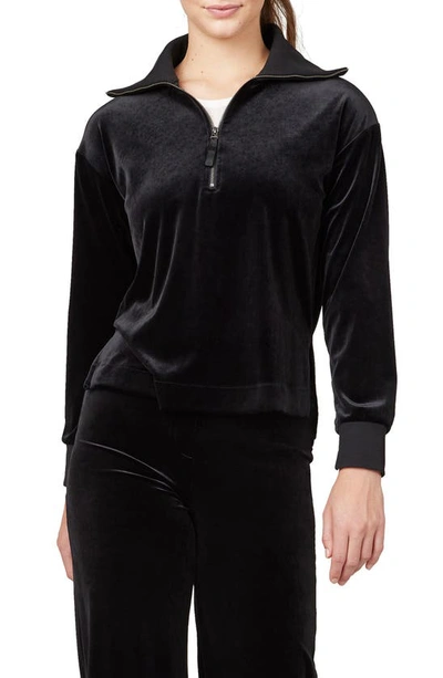 Spanx Velvet Half-zip Sweatshirt In Black