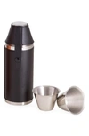 Bey-berk Leather Wrapped Cylinder Flask With Cups In Stainless Steel