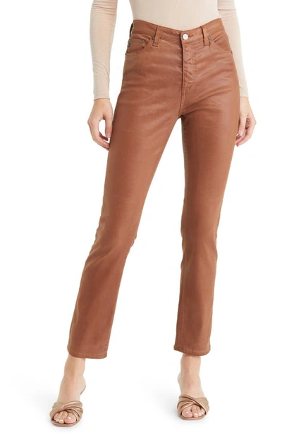 Ag Mari Faux Leather Slim Straight Leg Jeans In Leatherette Lt Canyon Rock