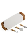 Nambe Chevron Cheese Tray With Knives In Brown