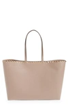 Valentino Rockstud Vitello Tote Bag In Poudre Pink