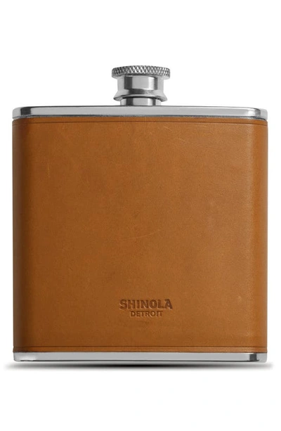 Shinola Unisex Leather-wrapped Flask, 6oz In Medium Brown