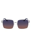 Longchamp Medallion 55mm Gradient Square Sunglasses In Silver/ Gradient Petrol Brown