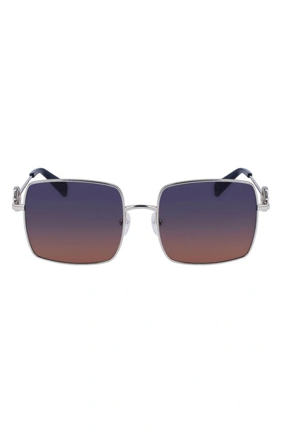 Longchamp Medallion 55mm Gradient Square Sunglasses In Silver/ Gradient Petrol Brown