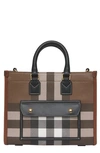 Burberry Freya Check Canvas Mini Tote Bag In Dark Birch Brown Check