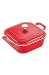 Staub 9" Covered Square Stoneware Baking Dish In Cherry