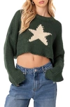 Edikted Mega Star Intarsia Crop Sweater In Green