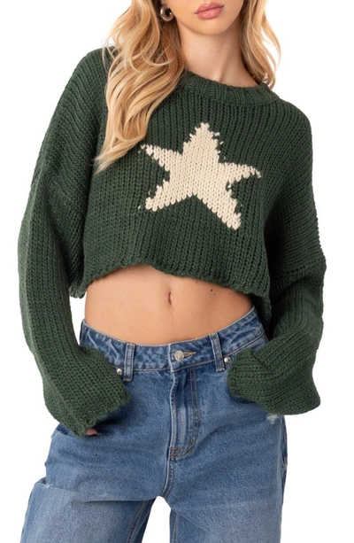 Edikted Mega Star Intarsia Crop Sweater In Green
