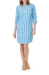 Foxcroft Sloane Beach Stripe Popover Shirtdress In Blue Breeze