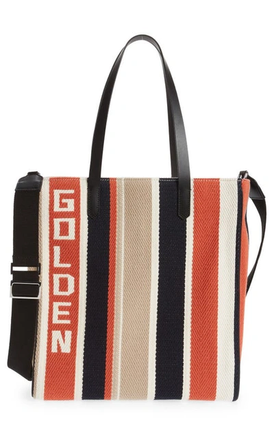 Golden Goose California North/south Canvas Tote In Navy/ Brick/ Beige/ White