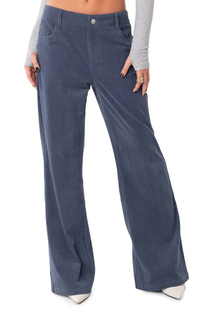 Edikted Dawn High Waist Wide Leg Corduroy Pants In Blue