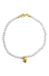 Adornia 14k Plated 2mm Pearl Seed & Heart Bracelet In White
