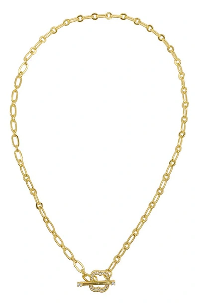 Adornia Crystal Clover Paperclip Chain Necklace In Yellow