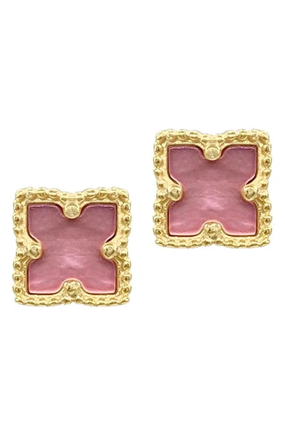 Adornia Flower Mother Of Pearl Stud Earrings In Pink