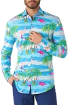 OPPOSUITS OPPOSUITS FLAMINGUY TRIM FIT BUTTON-UP SHIRT