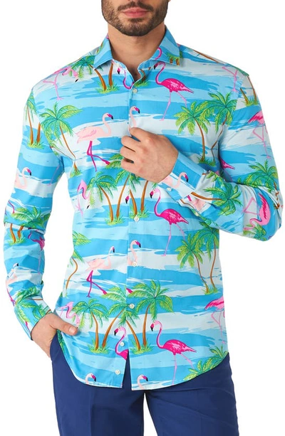 OPPOSUITS OPPOSUITS FLAMINGUY TRIM FIT BUTTON-UP SHIRT