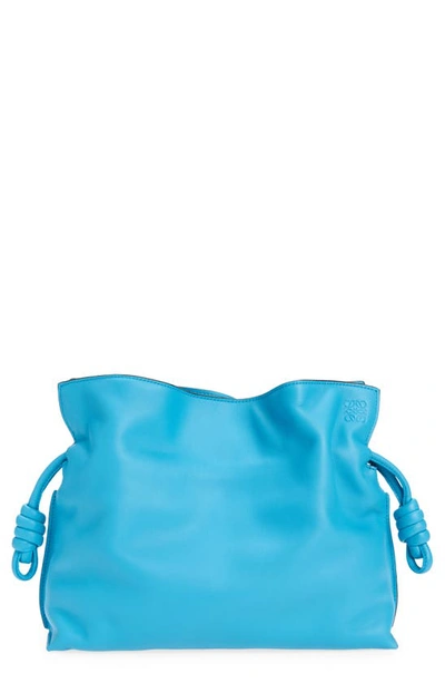 Loewe Flamenco Leather Clutch Bag In Light Blue