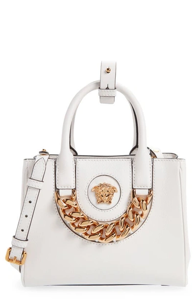 Versace Small La Medusa Leather Tote In White