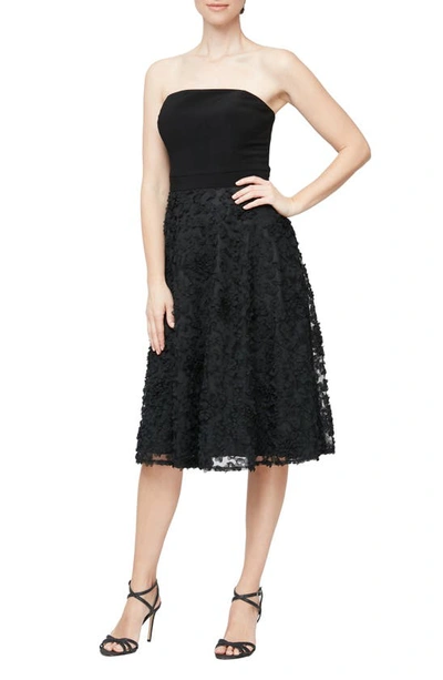 Alex & Eve Strapless Mixed Media Cocktail Dress In Black
