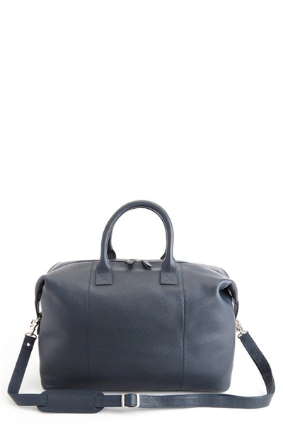 Royce New York Medium Leather Duffle Bag In Navy Blue