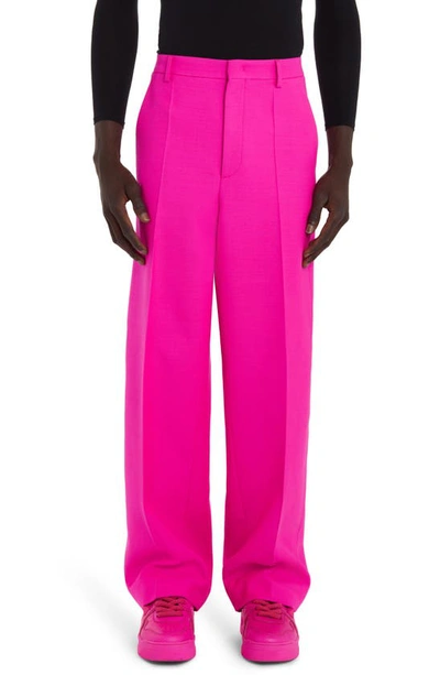 Valentino Relaxed Virgin Wool & Silk Trousers In Fuchsia