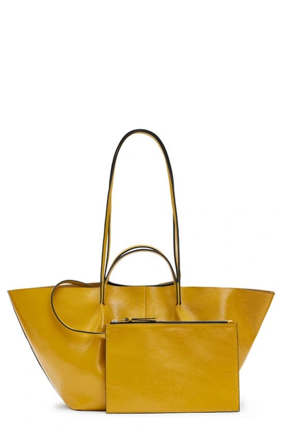 Allsaints Odette East/west Leather Tote In Mustard