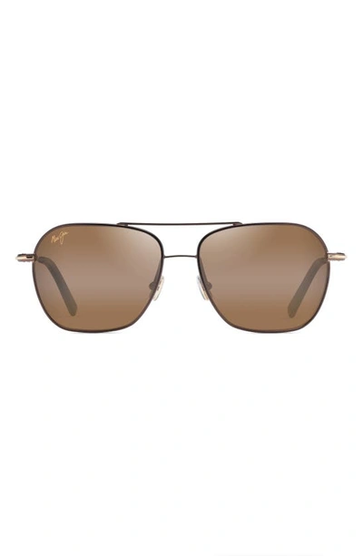 Maui Jim Mano 57mm Polarizedplus2® Aviator Sunglasses In Dark Brown With Gold