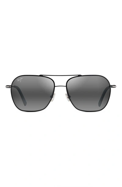 Maui Jim Mano 57mm Polarizedplus2® Aviator Sunglasses In Black With Silver