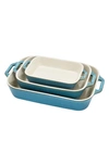 Staub Ceramic 3 Piece Rectangular Baking Dish Set In Rustic Turquoise