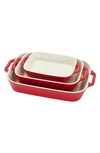 Staub 3-piece Ceramic Rectangular Baking Dish Set In Cherry