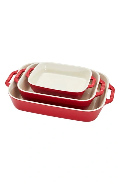 Staub 3-piece Ceramic Rectangular Baking Dish Set In Cherry