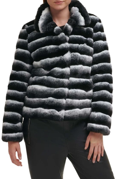 Karl Lagerfeld Chinchilla Faux Fur Jacket In Black White