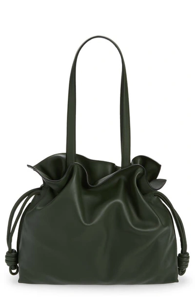 Loewe Large Flamenco Knot Leather Clutch In Black