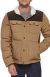 Levi's Woodsman High Pile Fleece Puffer Jacket In Tan Dark Brown Corduroy Yoke