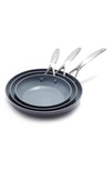 Greenpan Valencia Pro Set Of 3 Ceramic Nonstick Fry Pans In Stainless Steel