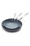 Greenpan Valencia Pro Set Of 3 Ceramic Nonstick Fry Pans In Grey