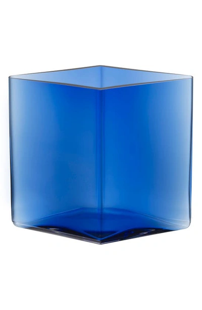 Iittala Ruutu Glass Vase In Blue