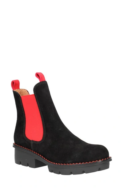 L'amour Des Pieds Harisha Lug Chelsea Boot In Black/ Red Suede