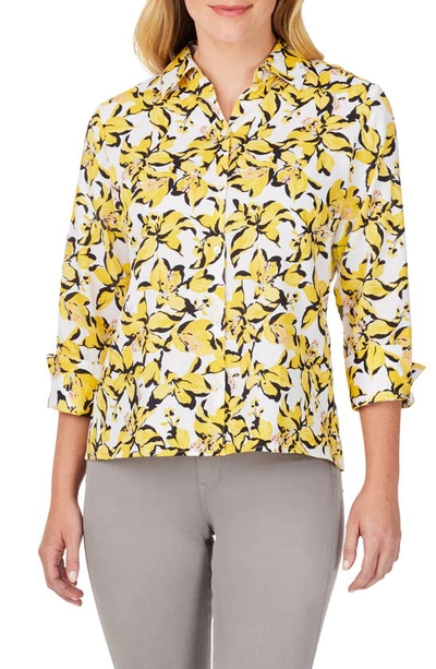 Foxcroft Lucie Floral Cotton Button-up Shirt In Warm Sun