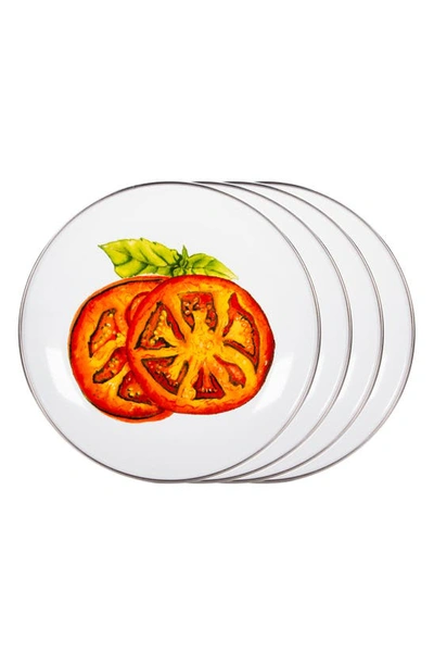 Golden Rabbit Enamelware Set Of 4 Sandwich Plates In Tomatoes