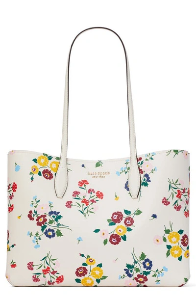 Kate Spade All Day Cluster Floral Printed Tote In Halo White Multi