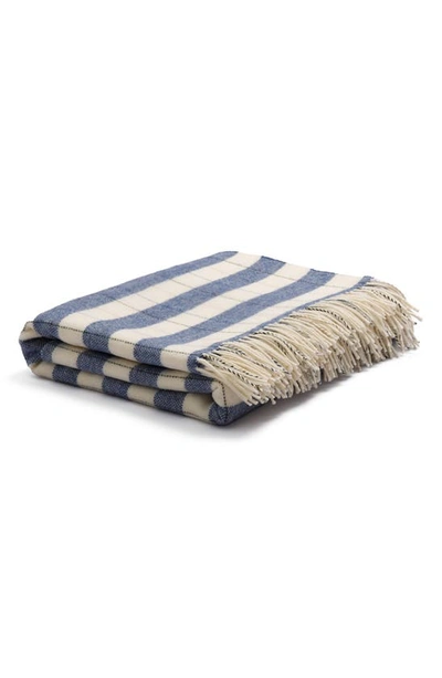 Piglet In Bed Classic Stripe Merino Wool Blanket In Warm Blue