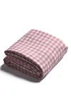 Piglet In Bed Gingham Linen Flat Sheet In Orchid