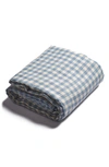 Piglet In Bed Gingham Linen Flat Sheet In Warm Blue
