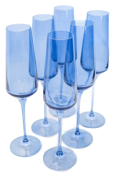 Estelle Colored Glass Set Of 6 Champagne Glasses In Blue