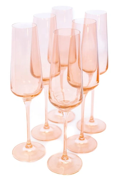 Estelle Colored Glass Set Of 6 Champagne Glasses In Blush Pink