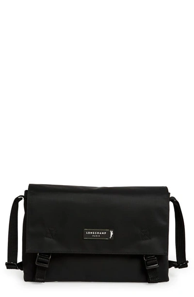 Longchamp Green District Flap Messenger Bag In Black