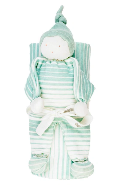 Under The Nile Organic Cotton Stripe Swaddle Blanket & Buddy Toy Set In Sea Breeze
