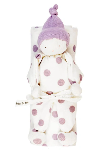 Under The Nile Organic Cotton Polka Dot Swaddle Blanket & Toy Set In Lavender